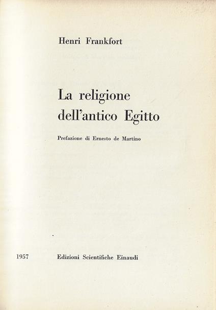 La religione dell'antico Egitto - Henri Frankfort - copertina