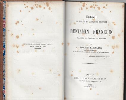 Essais de morale et d'economie politique de Benjamin Franklin - Benjamin Franklin - copertina