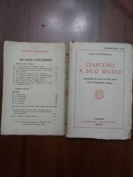Ciascuno a suo modo - Luigi Pirandello - copertina