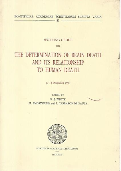 Working group on the determination of brain death and its relationship to human death - copertina