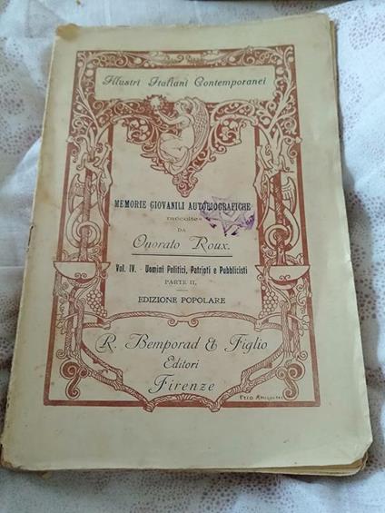 Memorie giovanili autobiografiche - Onorato Roux - copertina