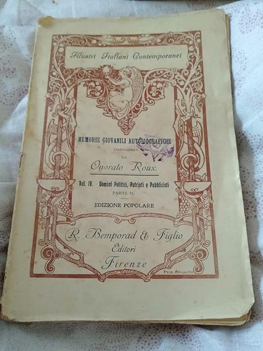 Memorie giovanili autobiografiche - Onorato Roux - copertina