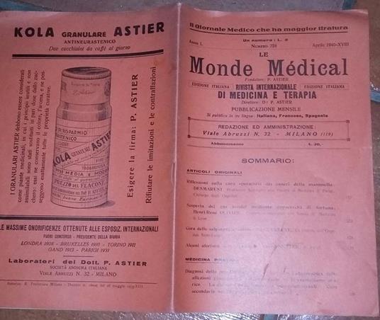 Le Monde Médical.Rivista internazionale di medicina e terapia - copertina