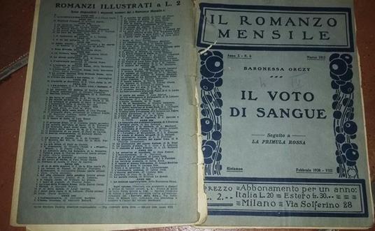 Il voto di sangue.Romanzo mensile - Orczy - copertina