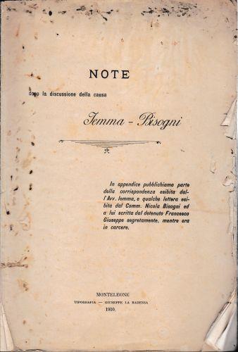 Note dopo la dicussione della causa Iemma - Bisogni - Anonimo - copertina