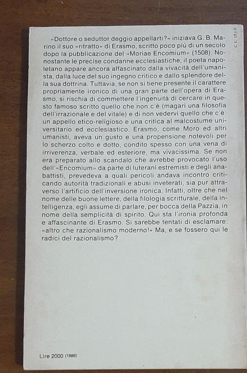 Erasmo Da Rotterdam Elogio Della Pazzia - Tommaso Fiore - 2