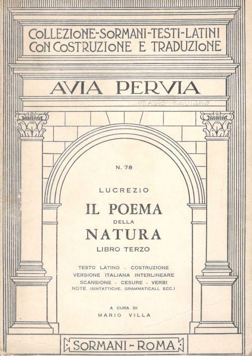 Il poema della natura, libro terzo - Tito Lucrezio Caro - copertina