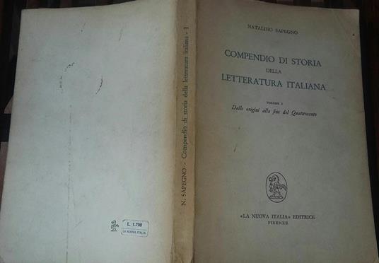 Compendio di storia della Letteratura Italiana.volume I - Natalino Sapegno - copertina