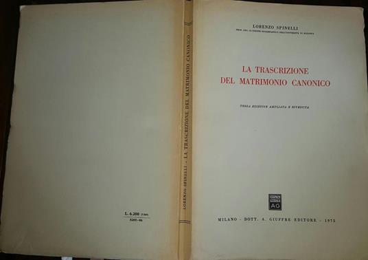 La trascrizione del matrimonio canonico - Lorenzo Spinelli - copertina