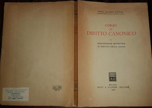 Corso di diritto canonico. I Introduzione sistematica al diritto della chiesa - Pietro Agostino D'Avack - copertina