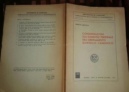 Considerazioni sull'elemento personale dell'ordinamento giuridico canonico - Sergio Lariccia - copertina