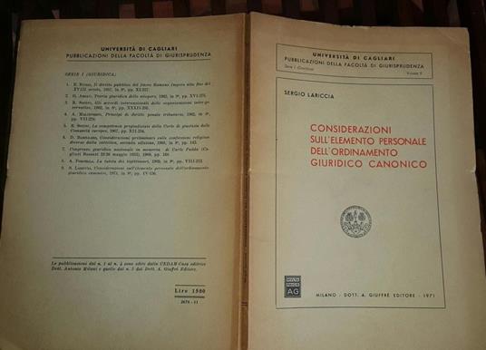 Considerazioni sull'elemento personale dell'ordinamento giuridico canonico - Sergio Lariccia - copertina
