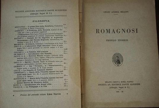 Romagnosi Profilo storico - Giulio Belloni - copertina