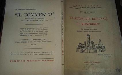 Le Autonomie Regionali e Il Mezzogiorno. Con Aggiunta di G. Sardo. Sicilia. Cause e limiti del separatismo - Luigi Sturzo - copertina