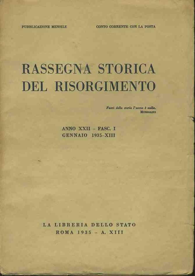 Rassegna storica del risorgimento. Anno XXII Fasc. I Gennaio 1935
