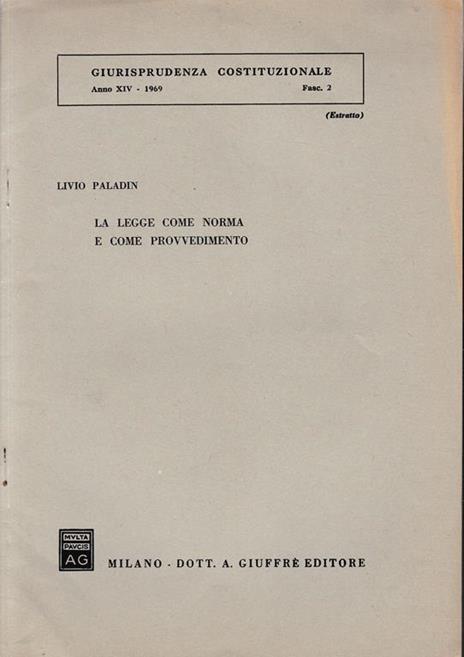 Giurisprudenza Costituzionale. Anno XIV - 1969, fasc. 2 (estratto) - Livio Paladin - copertina