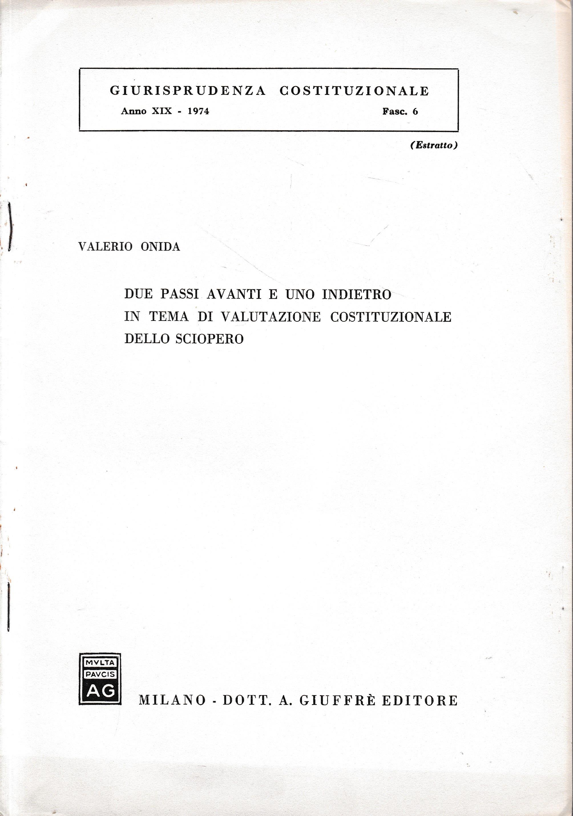 Giurisprudenza Costituzionale. Anno XIX - 1974 - fasc.6 (estratto)