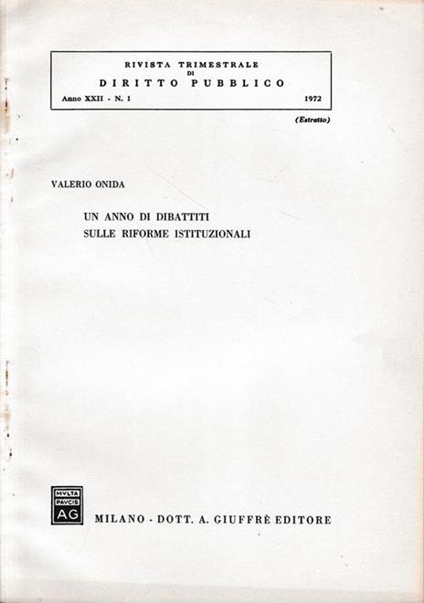 Rivista trimestrale di Diritto Pubblico. Anno XXII - n. 1 - 1972 (estratto) - Valerio Onida - copertina