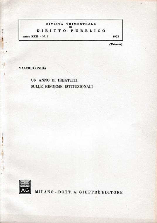Rivista trimestrale di Diritto Pubblico. Anno XXII - n. 1 - 1972 (estratto) - Valerio Onida - copertina