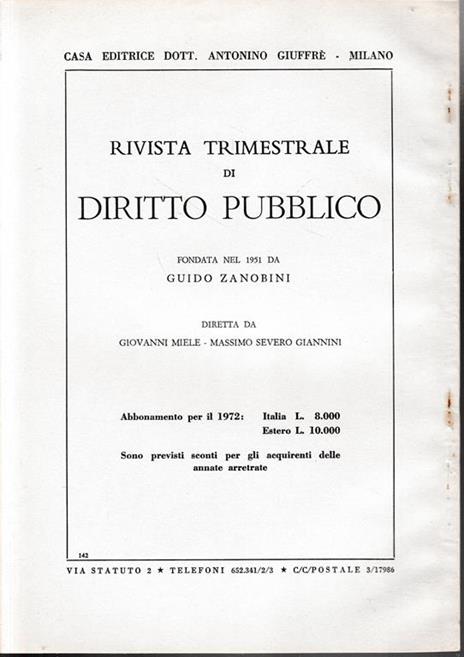 Rivista trimestrale di Diritto Pubblico. Anno XXII - n. 1 - 1972 (estratto) - Valerio Onida - 2