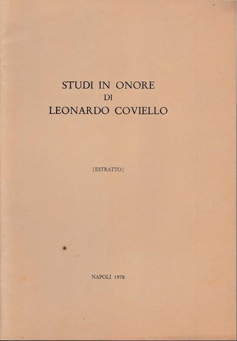 Studi in onore di Leonardo Coviello (estratto) - G. Piazza - copertina