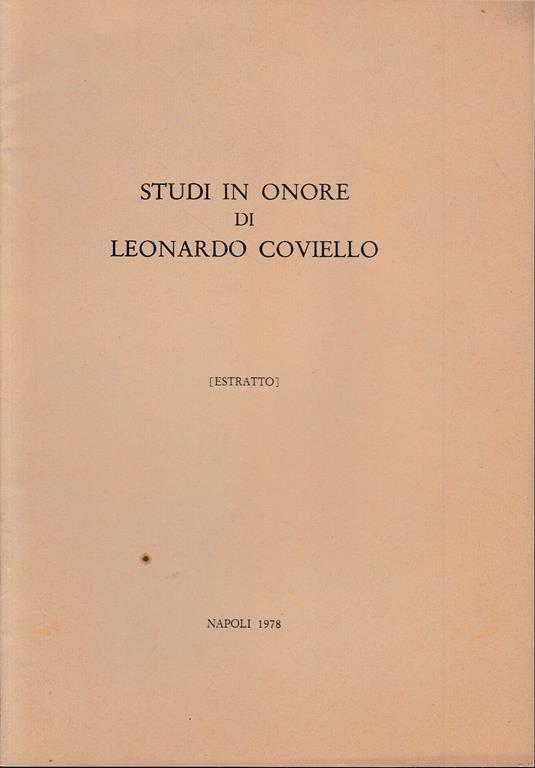 Studi in onore di Leonardo Coviello (estratto) - G. Piazza - copertina