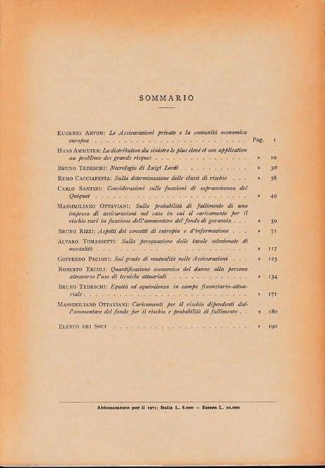 Giornale dell'Istituto Italiano degli Attuari. Anno 1°e 2° semestre 1970 - 2