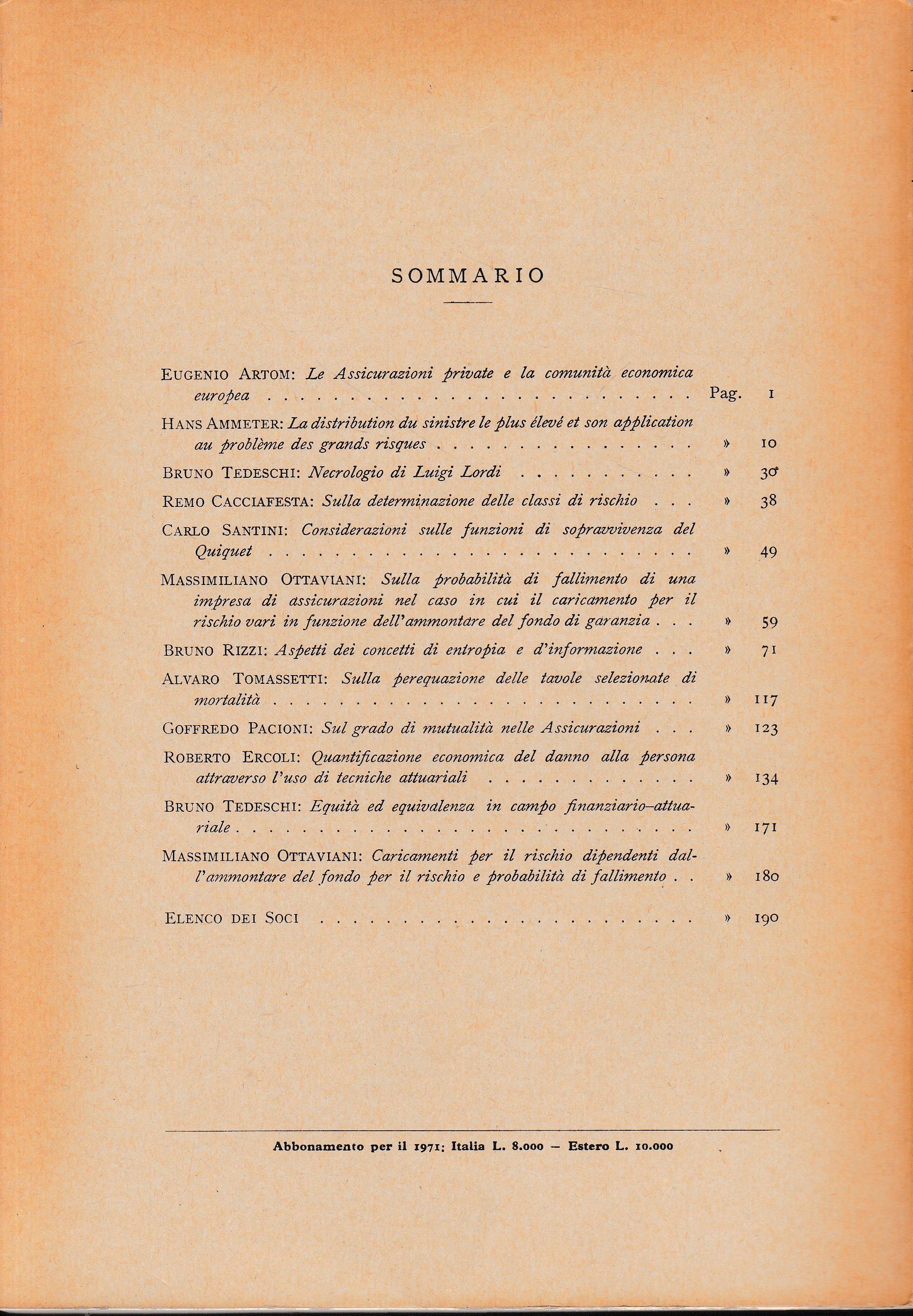 Giornale dell'Istituto Italiano degli Attuari. Anno 1°e 2° semestre 1970