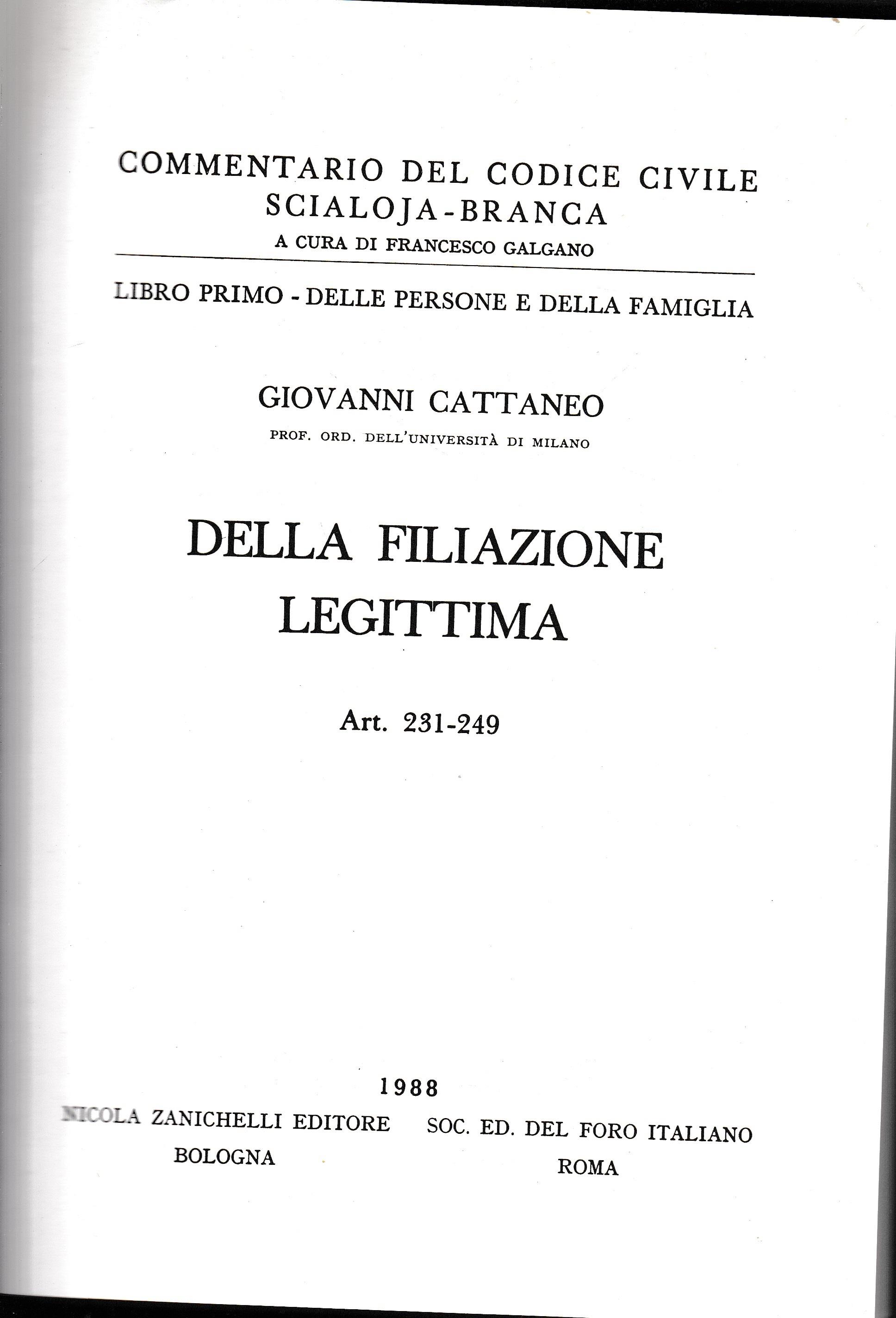 Libro primo - delle persone e della famiglia. Della filiazione legittima. Art. 231-249