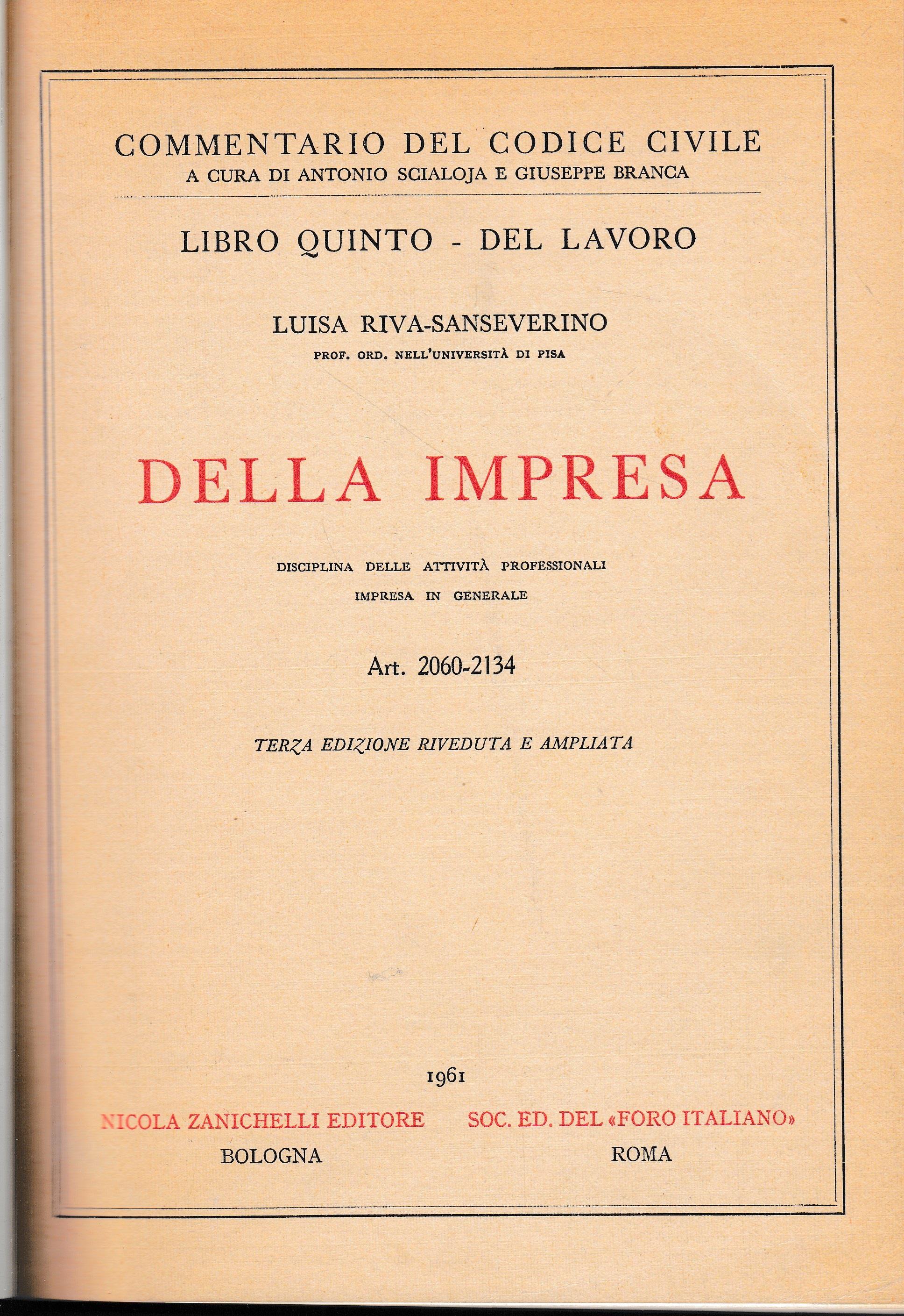 Libro quinto - Del lavoro. Della impresa. Art. 2060-2134