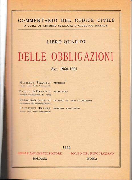 Libro quarto - Delle obbligazioni. Art. 1960-1991 - M. Fragali - copertina