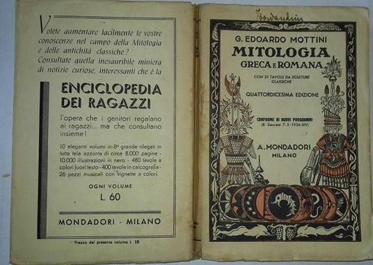 Mitologia greca e romana - Edoardo Mottini - copertina