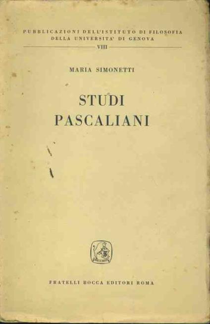 Studi pascaliani - Maria Simonetti - copertina