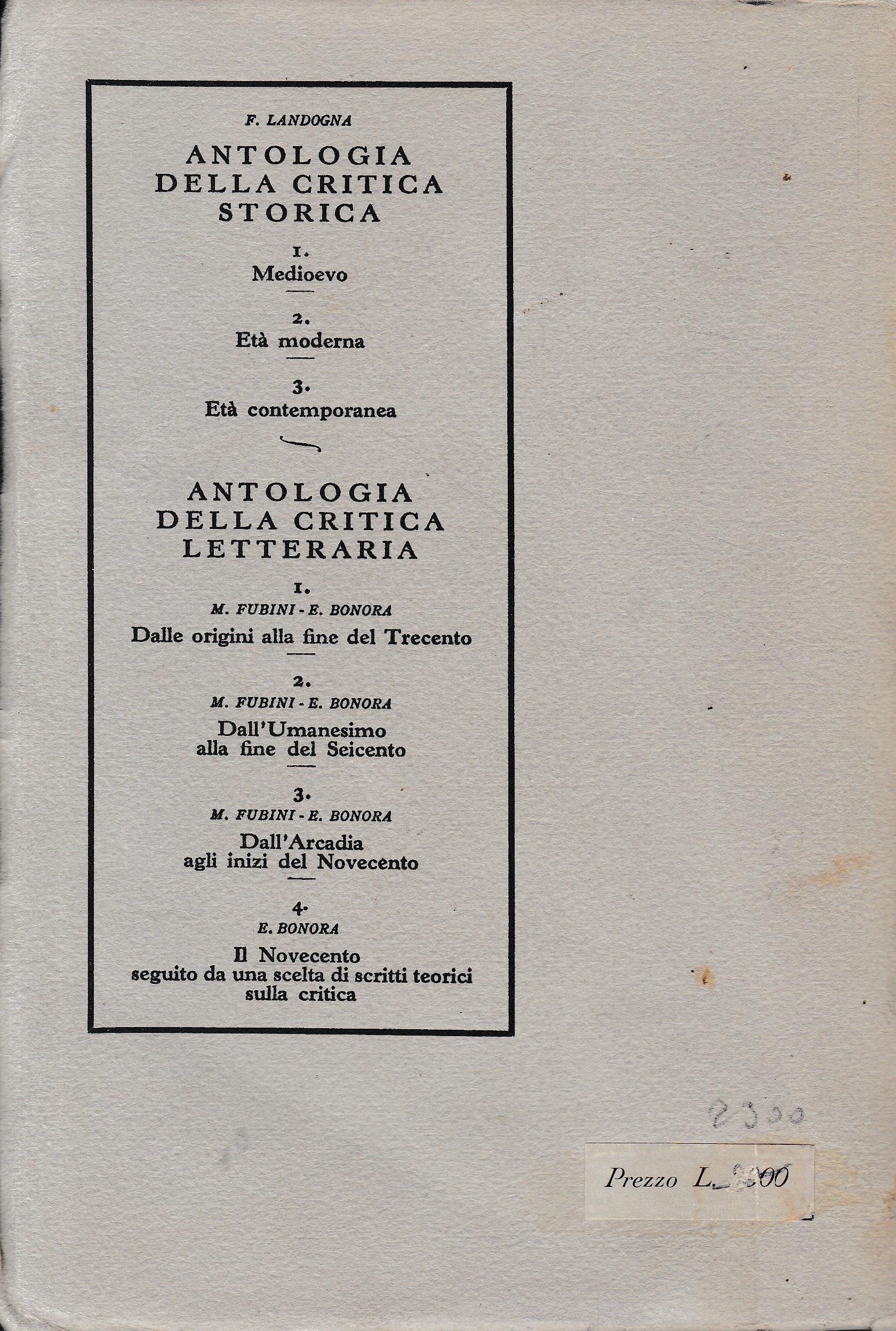 Antologia della critica storica. Età moderna