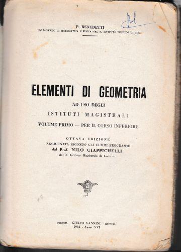 Elementi di Geometria ad uso degli Istituti Magistrali, vol. primo - per il corso inferiore - copertina