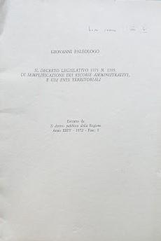 Il decreto legislativo 1971 N. 1199, di semplificazione dei ricorsi amministrativi, e gli enti territoriali