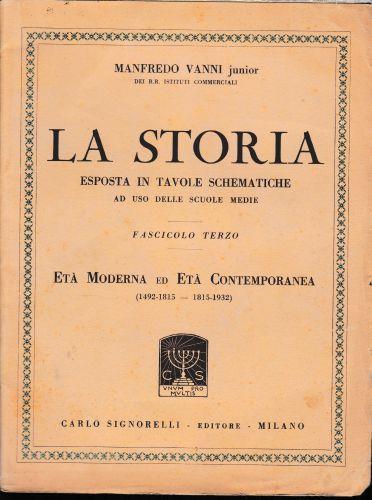 La Storia. Esposta In Tavole Schematiche. Fascicolo Terzo. Età Moderna Ed Età Contemporanea (1492-1815 - 1815-1932) - Manfredo Vanni - copertina