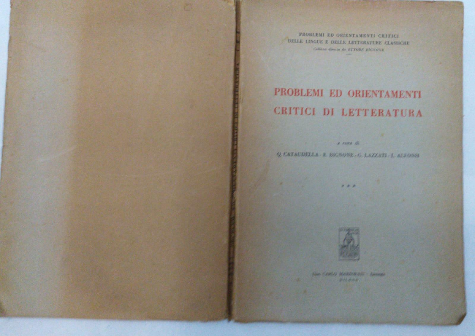 Problemi ed orientamenti critici di letteratura