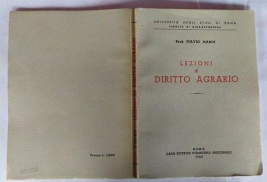 Lezioni di diritto agrario - Fulvio Maroi - copertina