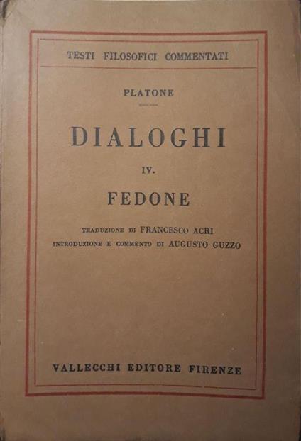 Dialoghi: IV Fedone - Platone - copertina