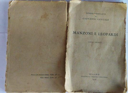 Manzoni e Leopardi saggi critici - Giovanni Gentile - copertina