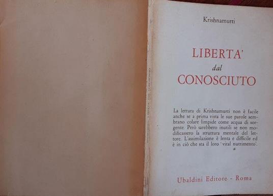 Liberta' dal sconosciuto - Jiddu Krishnamurti - copertina