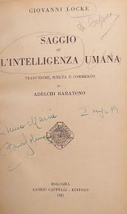 Saggio su l'intelligenza umana - John Locke - copertina