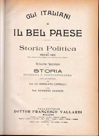 Gli italiani e il bel paese. Storia Politica. Vol. secondo - Pietro Orsi - copertina