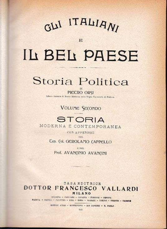 Gli italiani e il bel paese. Storia Politica. Vol. secondo - Pietro Orsi - copertina