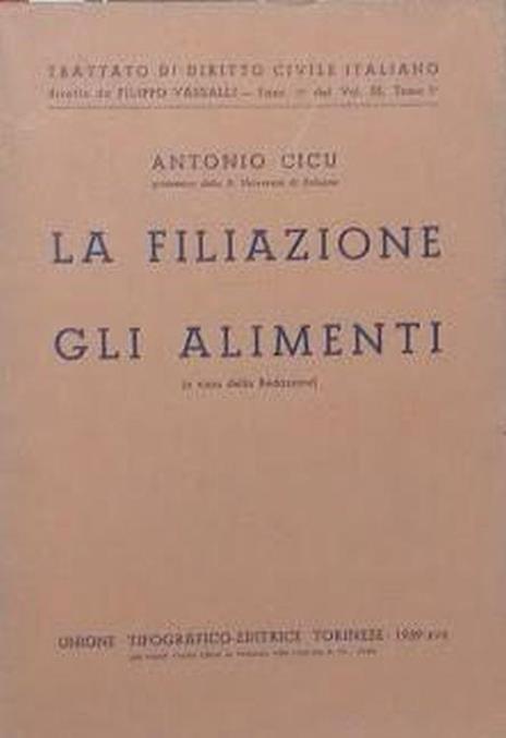 La filiazione - Gli Alimenti - Antonio Cicu - copertina