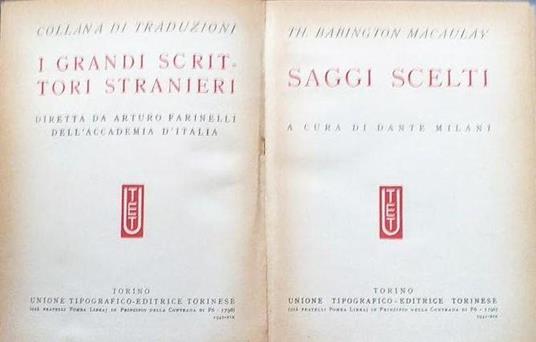 Saggi scelti - Thomas Babington Macaulay - copertina