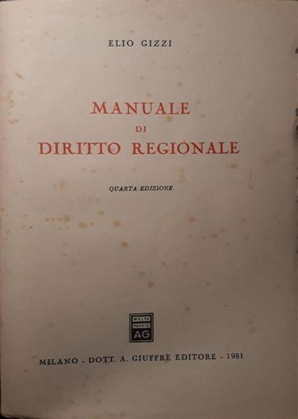 Manuale di diritto regionale - Elio Gizzi - copertina