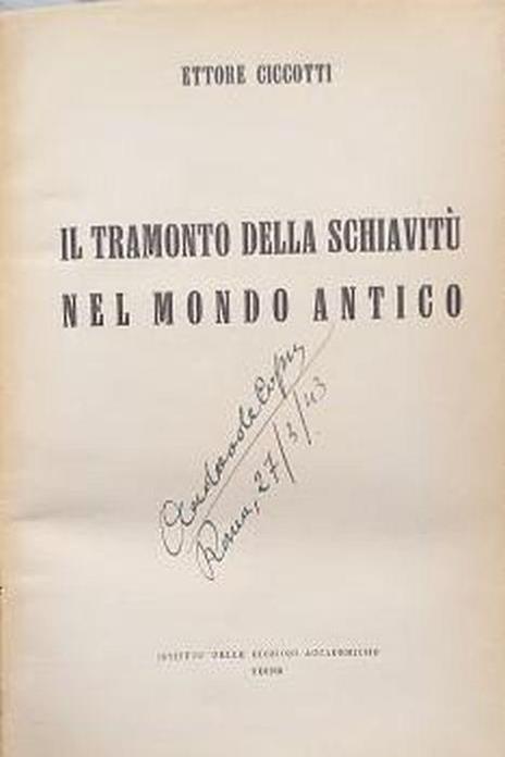 Il tramonto della schiavitù nel mondo antico - Ettore Ciccotti - copertina