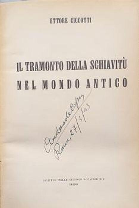 Il tramonto della schiavitù nel mondo antico - Ettore Ciccotti - copertina